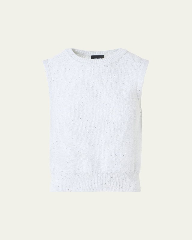 Sleeveless Sequined Linen Cotton Sweater